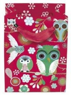Mini Gift Bag - Elegant Owl Red