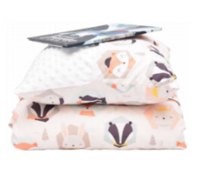 Set pernuta cu buzunar pentru carti si paturica "Prieteni din padure" - Alb