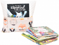 Set pernuta cu buzunar pentru carti si paturica "Prieteni din padure" - Alb