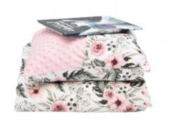 Set pernuta cu buzunar pentru carti si paturica "Gradina de trandafiri" - Roz