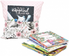 Set pernuta cu buzunar pentru carti si paturica "Gradina de trandafiri" - Roz