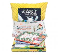 Pernuta cu buzunar pentru carti "Trenulete jucause" - Galben