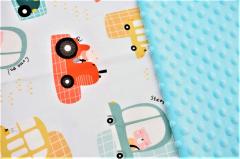 Set pernuta cu buzunar pentru carti si paturica "Super masinute" - Bleu