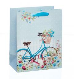 Punga pentru cadou - Blue Bicycle - Glitter , mini