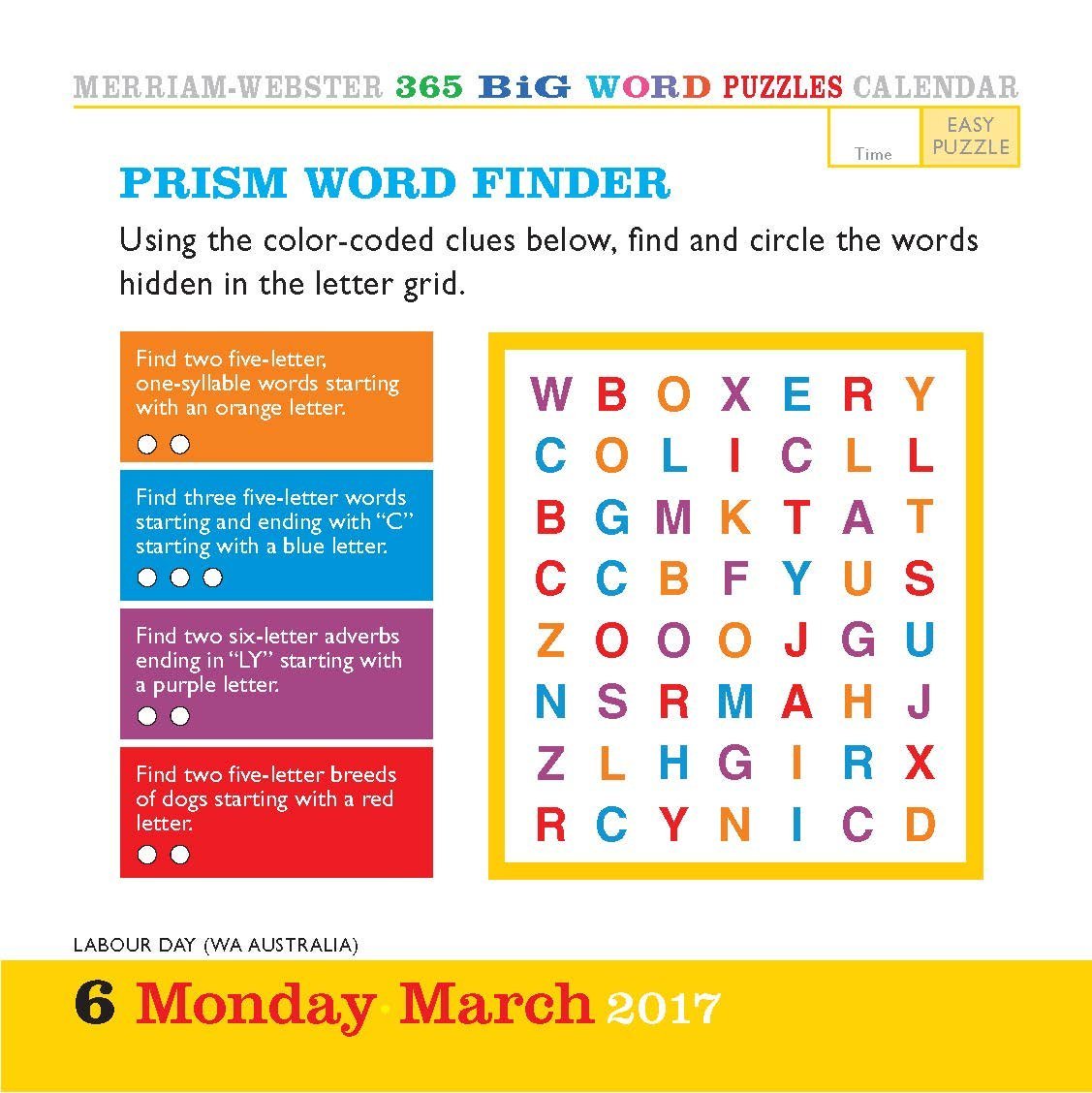 Calendar 17 Big Word Puzzles Workman Publishing