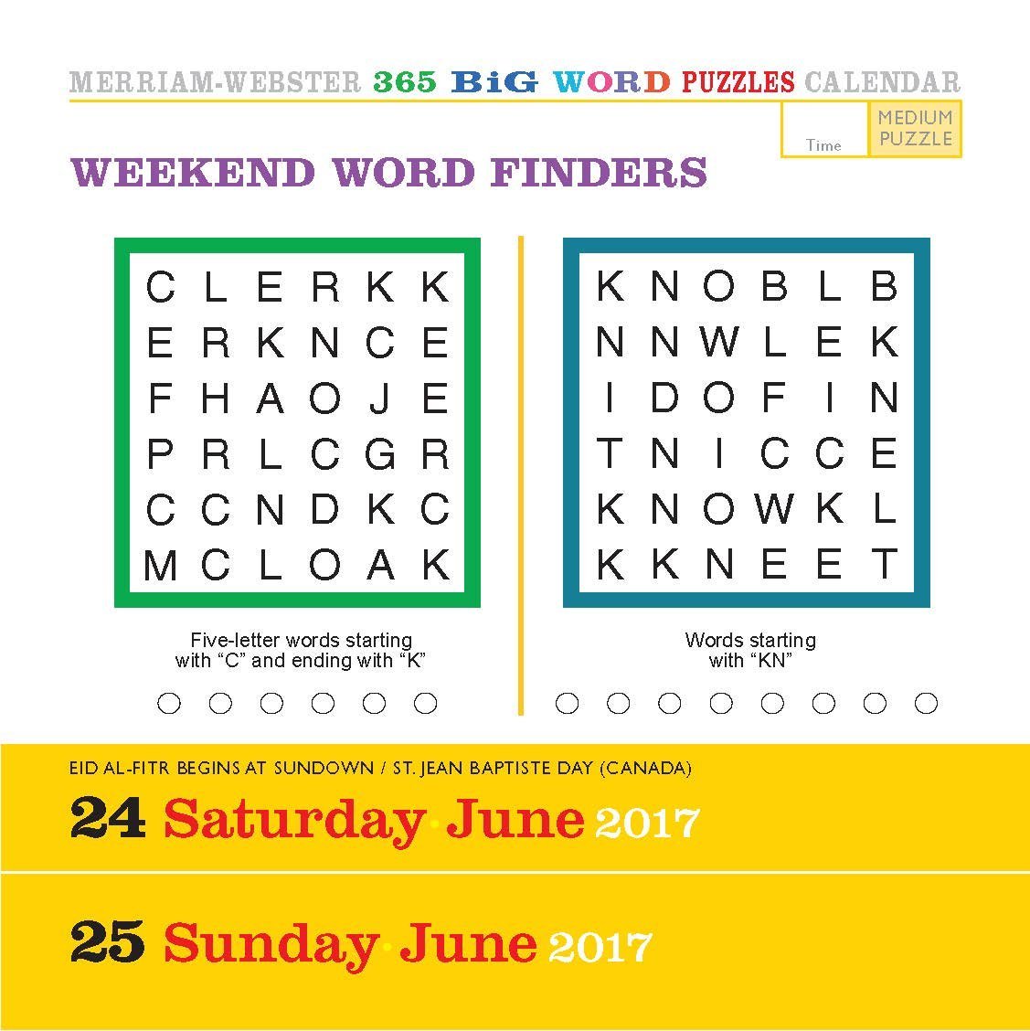 Calendar 17 Big Word Puzzles Workman Publishing