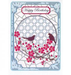 Felicitare - Happy Birthday- Birds and Lattice