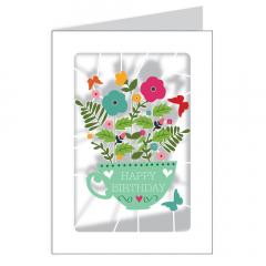 Felicitare - Happy Birthday Green Flowers Alljoy Design
