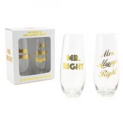Set doua pahare - Gold Mr and Mrs Right Lesser & Pavey