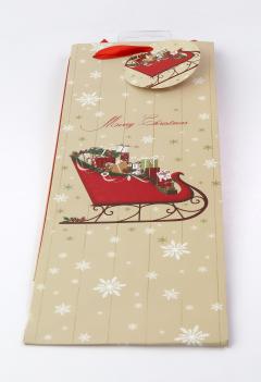 Punga cadou - Merry Christmas Sleigh with Presents, bottle bag 12x35cm