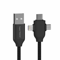 Cablu de date 3 în 1 Lightning, Micro USB, Type-C Super TOUCH, negru