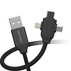 Cablu de date 3 în 1 Lightning, Micro USB, Type-C Super TOUCH, negru