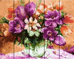 Set pictura cu numere pe lemn - Flowers, 40x50 cm