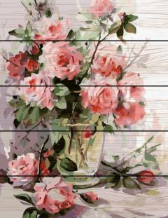 Set pictura cu numere pe lemn - Pink Flowers, 40x50 cm