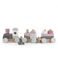 Jucarie din lemn - Tren din cuburi - Pink