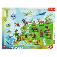 Puzzle Educational - Plansa Europei cu animale
