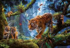 Puzzle 1000 piese - Tigers in the Tree