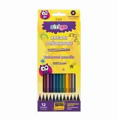 Set 12 creioane colorate cu ascutitoare - Strigo Metallic 