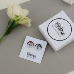 Cercei butoni din portelan - Rotunjori Cu Pisici (EAR-3029)