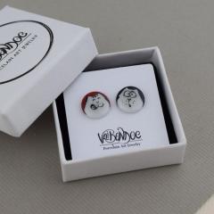 Cercei butoni din portelan - Rotunjori Cu Pisici (EAR-3029)