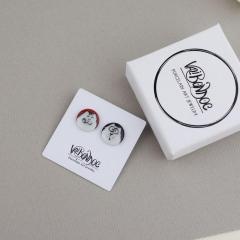 Cercei butoni din portelan - Rotunjori Cu Pisici (EAR-3029)