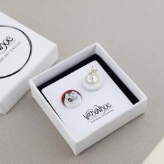 Cercei butoni din portelan - Rotunjori Cu Pisici (EAR-3029)