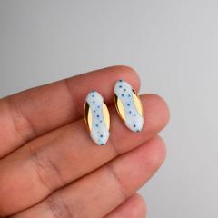 Cercei butoni din portelan - Blue Bubbles (EAR-3011)