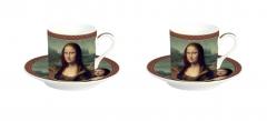 Set 2 cesti de cafea cu farfurie - The Mona Lisa