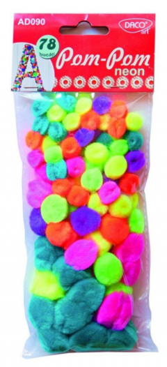 Accesorii craft - Pom-Pom neon, 78 bucati