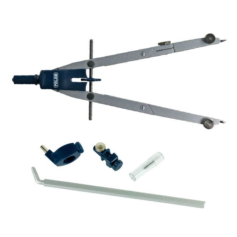Compas MILAN Avec Adaptateur Universel - Moustache Articulée, Mines Incluses, Couleur Bleue