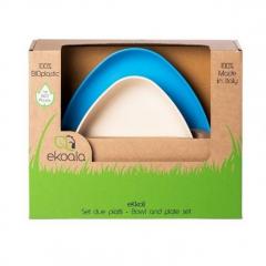 Set farfurii - Bioplastic - Albastru-Alb