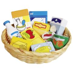 Set joaca - Toy shop miniatures in a basket, food and household goods