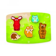 Puzzle tactil - Animalele din Padure, 5 piese