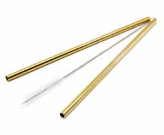 Set 2 paie reutilizabile din metal + perie pentru curatare - Golden