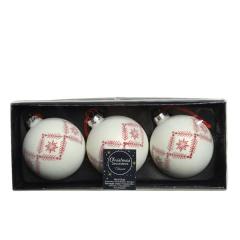 Set 3 globuri - Glass Glitter - Red-White