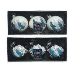 Set 3 globuri - Glass Glitter Trees - Silver-White - mai multe culori