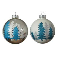 Set 3 globuri - Glass Glitter Trees - Silver-White - mai multe culori