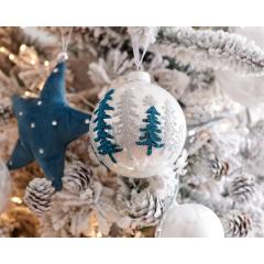 Set 3 globuri - Glass Glitter Trees - Silver-White - mai multe culori