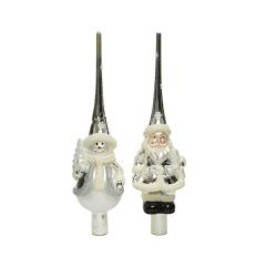 Varf de brad - Glass - Santa, Snowman - White-Silver - mai multe modele