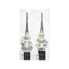 Varf de brad - Glass - Santa, Snowman - White-Silver - mai multe modele