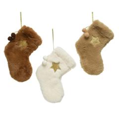 Ornament brad - Stocking Polyester Artificial Fur - Golden Glitter Star - mai multe culori