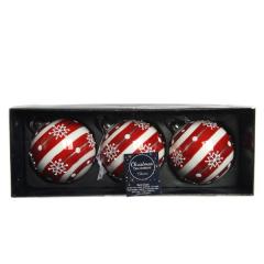 Set 3 globuri - Glass Glitter - White-Red