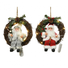 Decoratiune - Micro LED Wreath Polyester Sitting Santa - Indoor - mai multe culori