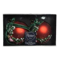 Set 2 globuri - Glass Poly Glitter - Christmas Red