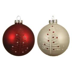 Set 3 globuri - Bauble Glass Matt Tree with Beads - mai multe culori