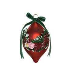 Set 2 globuri - Olive Glass Poly Glitter - Christmas Red