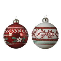 Set 3 globuri - Glass Glitter - Red-White - mai multe modele - pret pe set