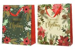 Punga cadou - Gold Glitter Poinsettia Design, L - mai multe modele