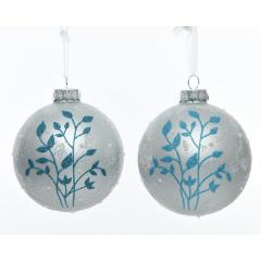 Set 3 globuri - Glass Matt - Snow Finish - Glitter Leaves Mix