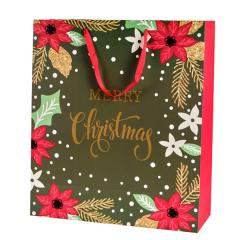Punga cadou - Gold Glitter Poinsettia Design, XL - mai multe modele